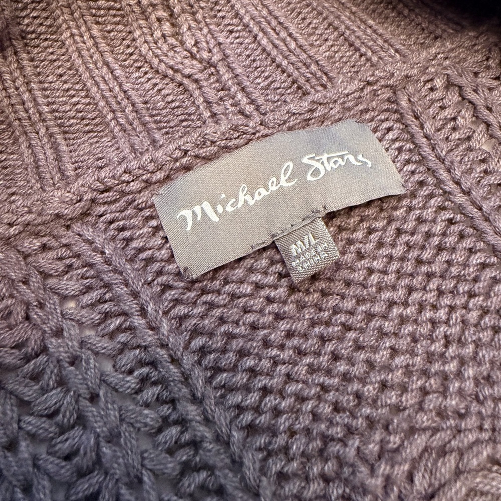 Michael Stars Cable Knit Belted Cardigan Sweater Charcoal Gray Cozy | M/L - Picture 2 of 13